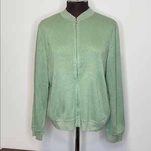St. John Sport by Marie Gray Mint Green Zip Front Sparkle Cardigan